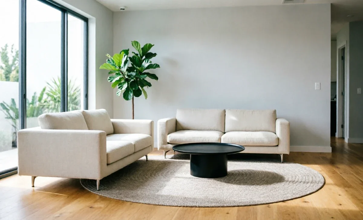 Best flooring for living room featuring hardwood and area rug styling