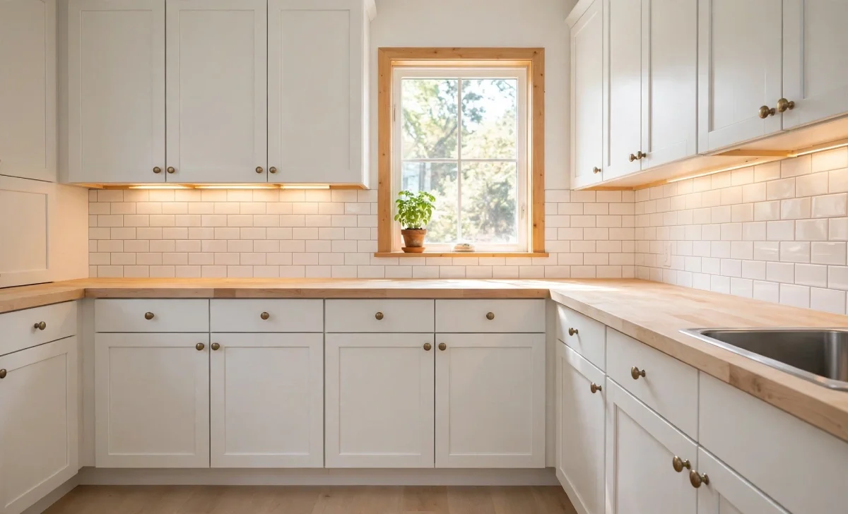 Budget Kitchen Renovation Tips in action: painted cabinets, new hardware, and under-cabinet lighting