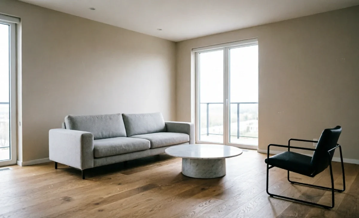 Laminate flooring planks installed in a bright modern living room